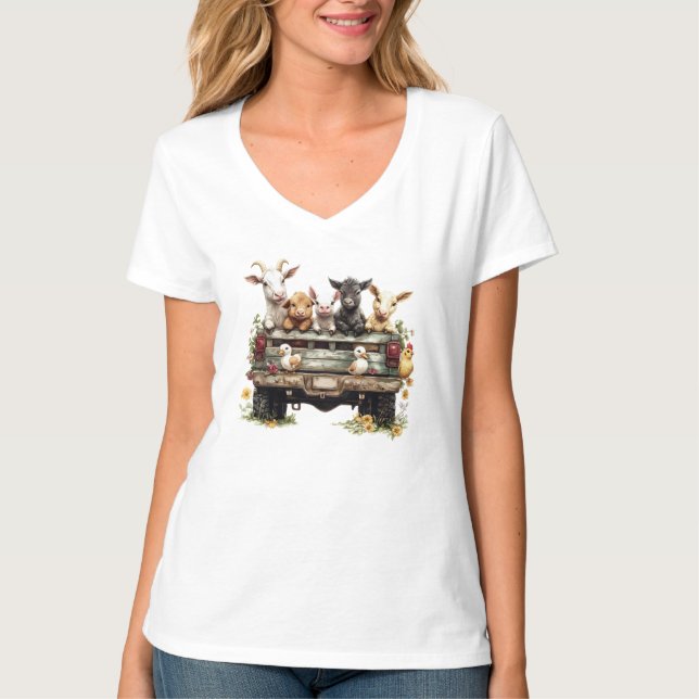Cute Animal Farm On T-Shirt (Framsida)