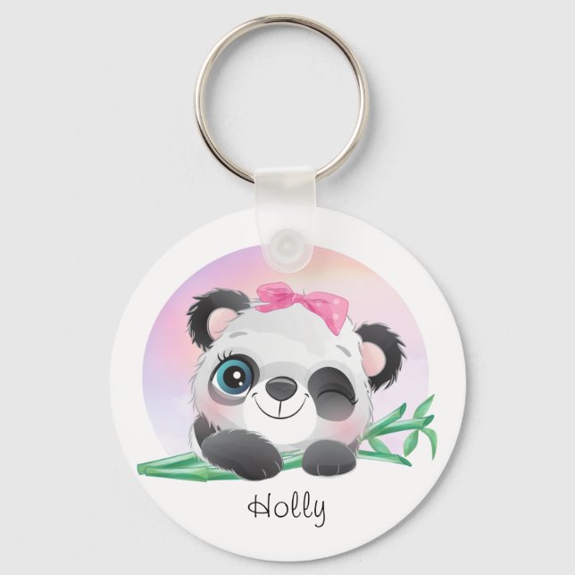 Cute Animal Friendly Panda Bamboo Nyckelring (Framsida)
