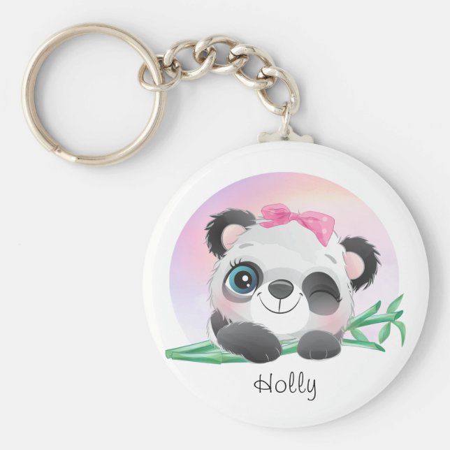 Cute Animal Friendly Panda Bamboo Nyckelring (Framsidan)