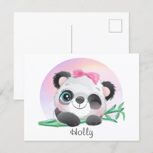 Cute Animal Friendly Panda Bamboo Vykort