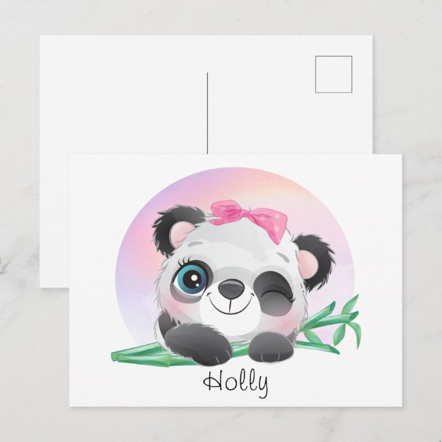 Cute Animal Friendly Panda Bamboo Vykort (Fram/baksida)