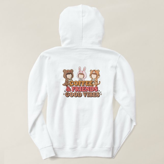 Cute Animal Friends Coffee Lovers Hoodie (Design baksida)