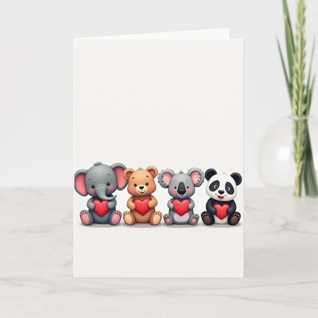 Cute Animal Friends Love Heart Card Kort (Framsida)