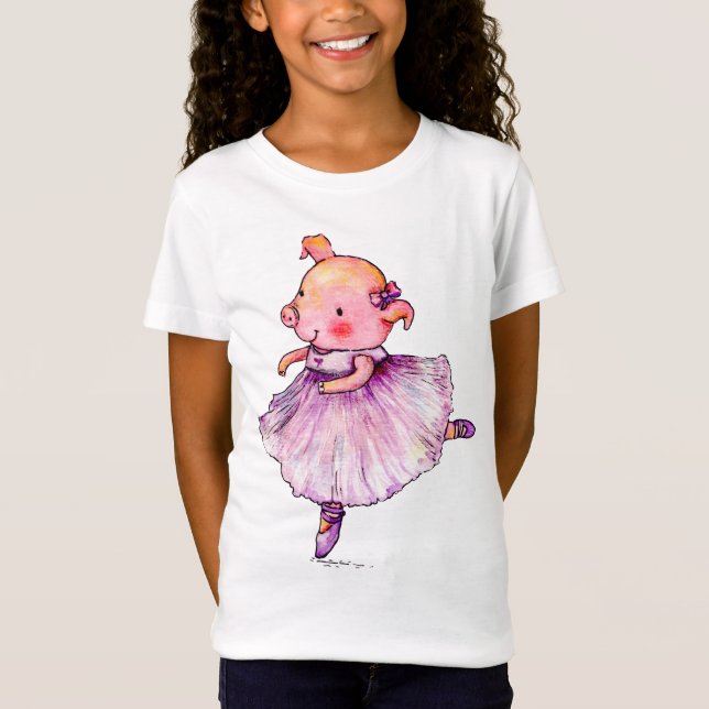 Cute Animal Gris Ballerina Watercolor T Shirt (Framsida)