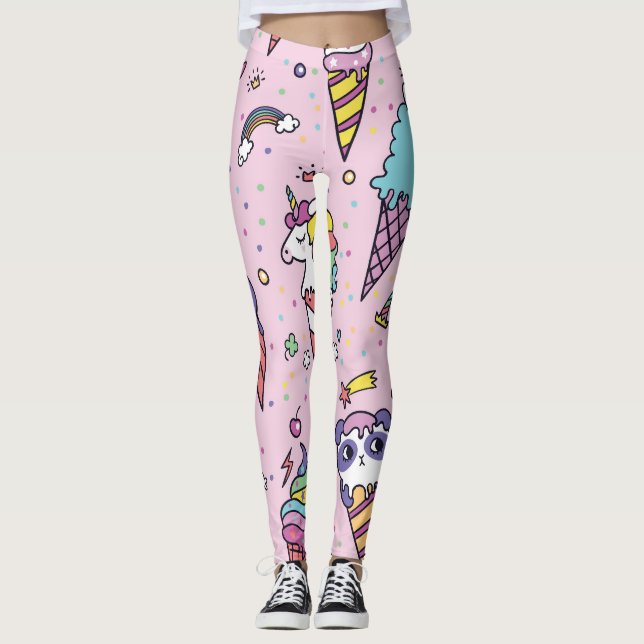 Cute Animal Ice Cream Conces Leggings (Framsida)