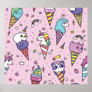 Cute Animal Ice Cream Conces Poster