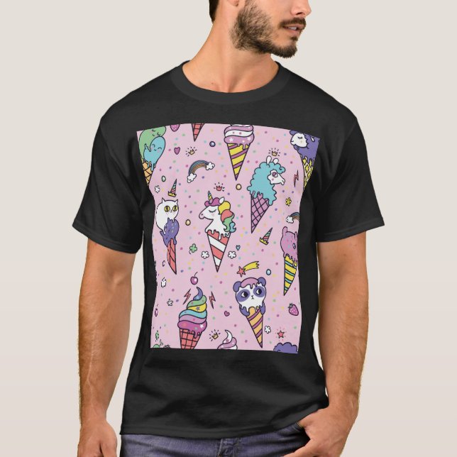 Cute Animal Ice Cream Conces T Shirt (Framsida)