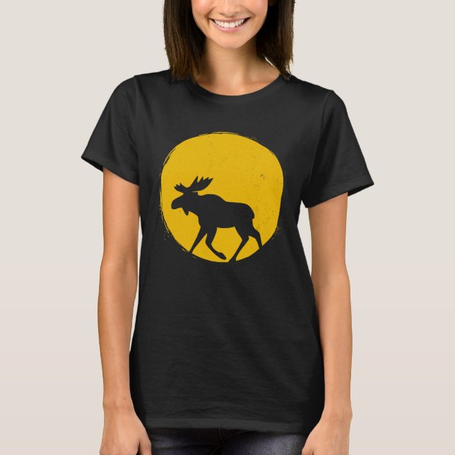 Cute Animal Moose Elk Sol Silhouette T Shirt (Framsida)
