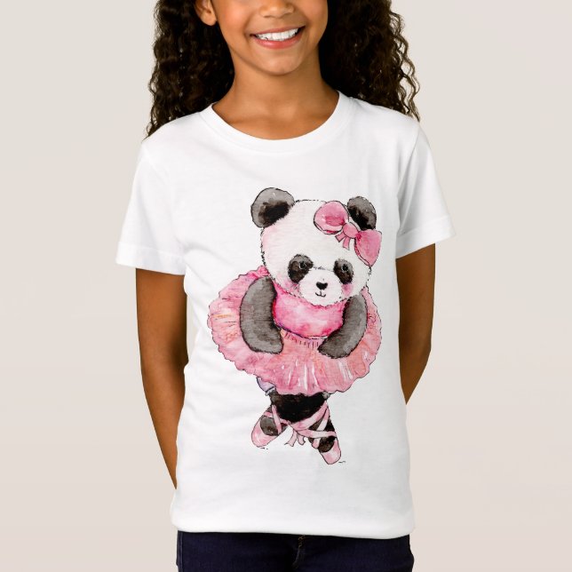 Cute Animal Panda Ballerina Watercolor T Shirt (Framsida)