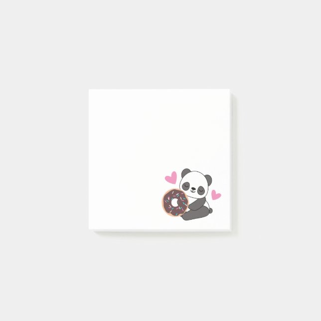 Cute Animal Panda Bear Rosa Heart Donut Post-it Block (Framsida)