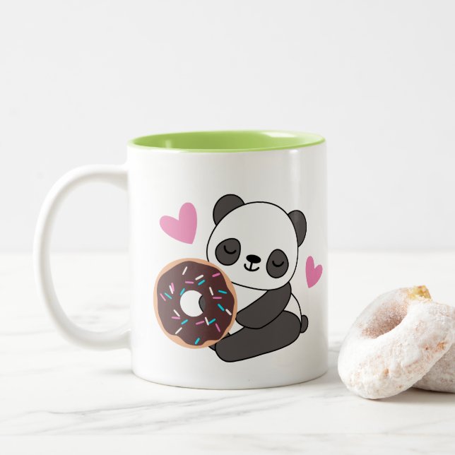 Cute Animal Panda Bear Rosa Heart Donut Två-Tonad Mugg (Med munk)