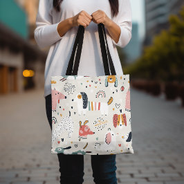 Cute Animal Print Tote Bag, färglöst Hund Mönster Tygkasse