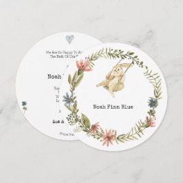 Cute Animal Rabbit Baby Boy Announcement Card Inbjudningar