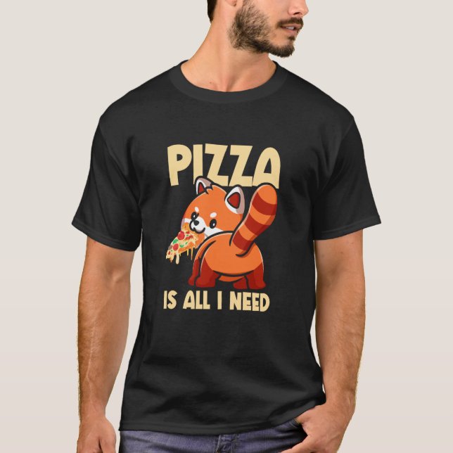 Cute Animal Red Panda Pizza Fan Eating Fast Food P T Shirt (Framsida)