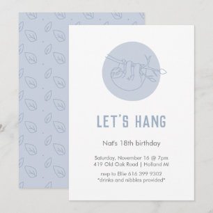 Cute Animal Sloth Simple Modern Blue Birthday Inbjudningar