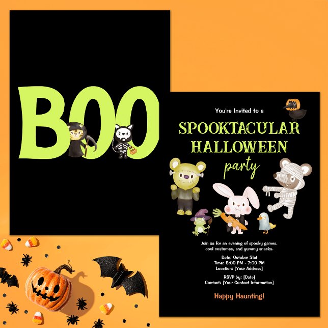 Cute Animal Spooktacular Halloween Kids Party Inbjudningar (Skapare uppladdad)