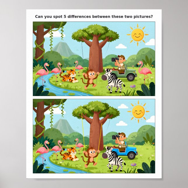 Cute Animal Spot the Difference Poster for Kids (Framsidan)