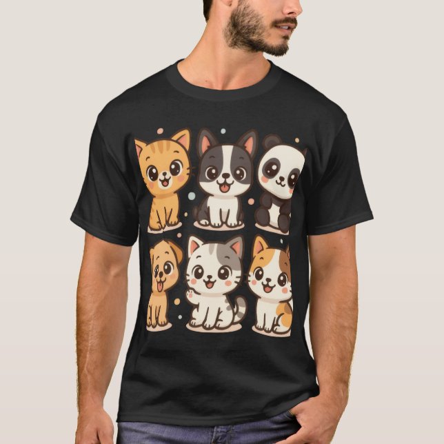 Cute Animal Squad Tecknad T-Shirt (Framsida)
