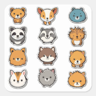 Cute Animal Sticker Set - Sweet Woodland Critters Fyrkantigt Klistermärke