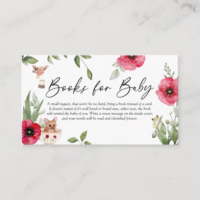 Cute Animal Tea Party Baby Shower Bokar för Baby Tilläggskort (Framsida)