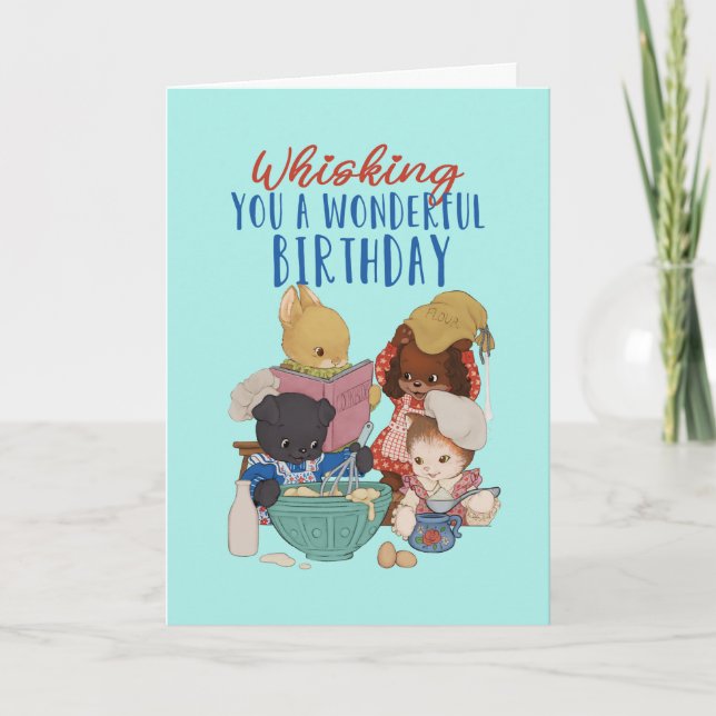 Cute Animal Tecknad Baking Cake Pun Funny Birthday Kort (Framsida)