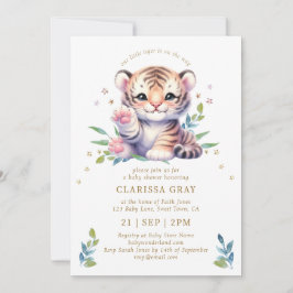 Cute Animal Tiger Stars White Baby Shower Inbjudningar