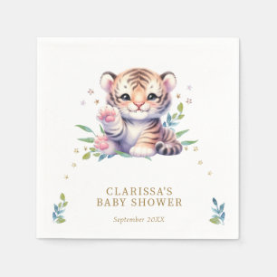 Cute Animal Tiger Stars White Baby Shower Pappersservett