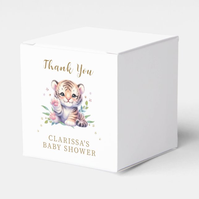 Cute Animal Tiger Stars White Baby Shower Presentaskar (Framsidan Sidan)