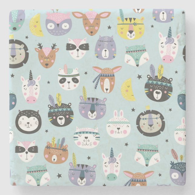 Cute Animal Tribal: Boho Mönster Stenunderlägg (Framsidan)