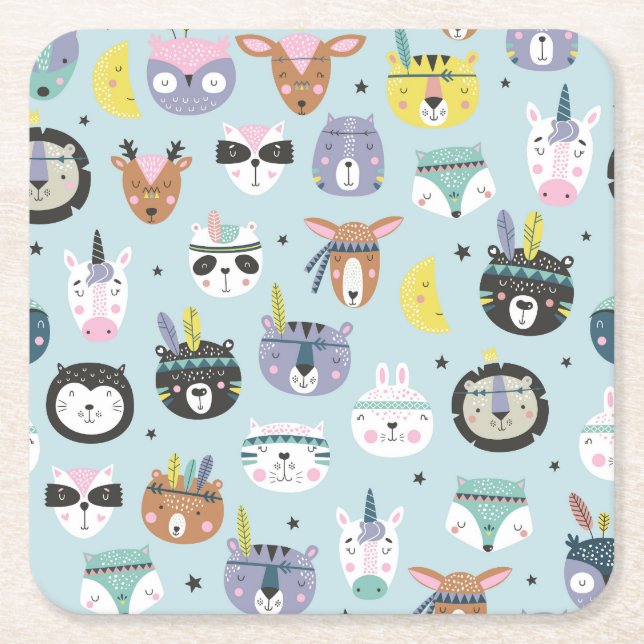 Cute Animal Tribal: Boho Mönster Underlägg Papper Kvadrat (Framsidan)