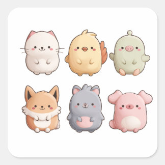 Cute Animal Wall Clock – Adorable Cartoon Animal W Fyrkantigt Klistermärke