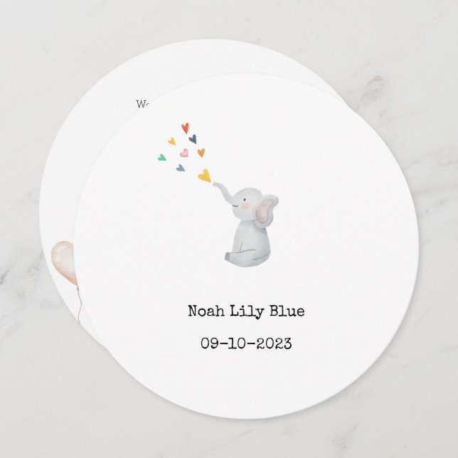 Cute Animal Watercolor Elephant Hearts Card Inbjudningar (Fram/baksida)