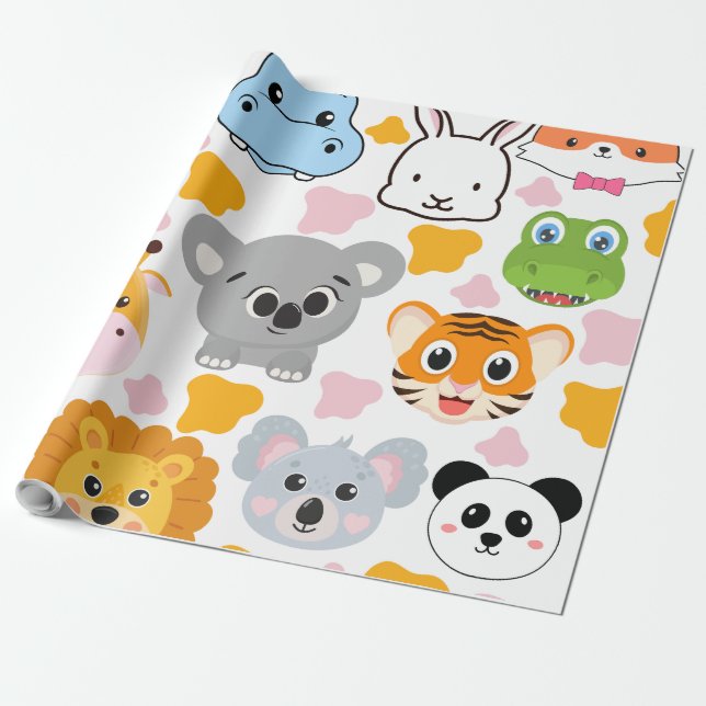 Cute Animals Ansikte Presentpapper (Utrullad)