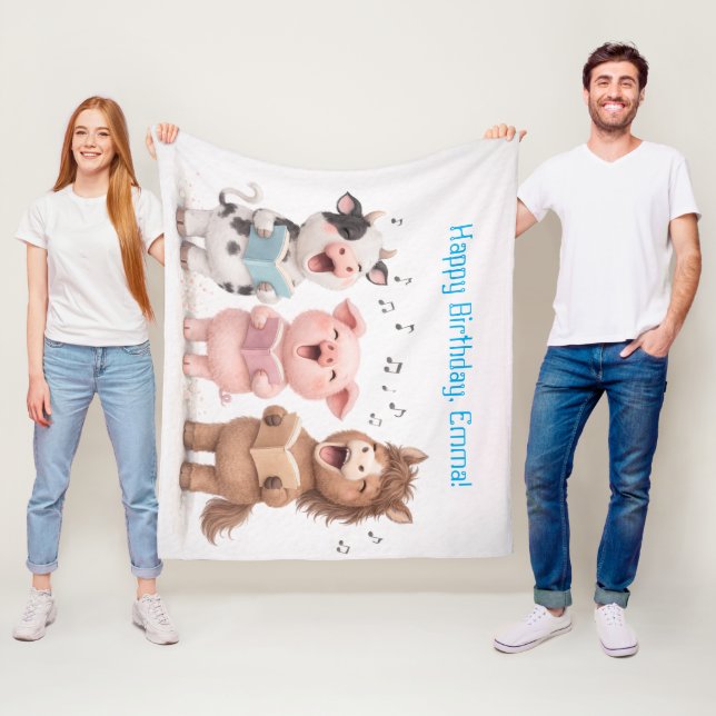 Cute Animals Band Birthday Fleecefilt (På plats)