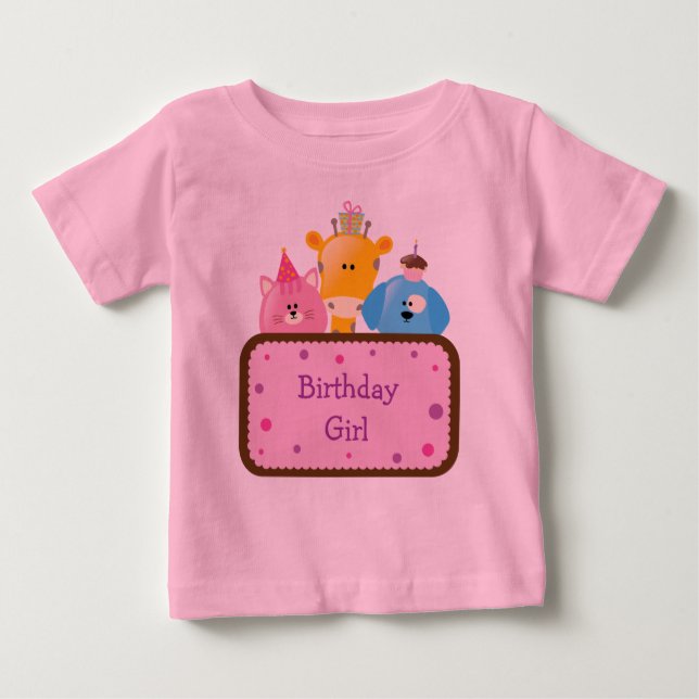 Cute Animals Birthday Girl Anpassade T-shirt (Framsida)