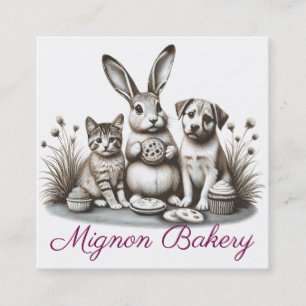 Cute animals bunny cat eat cookie bakery fyrkantigt visitkort