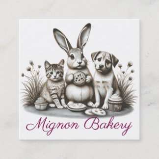 Cute animals bunny cat eat cookie bakery fyrkantigt visitkort