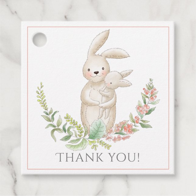 Cute Animals Bunny Rosa Baby Shower Tack Gåvor Etiketter (Framsida)