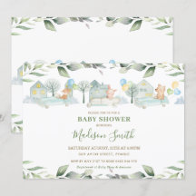 Cute Animals Cars Grey Baby Shower Boy