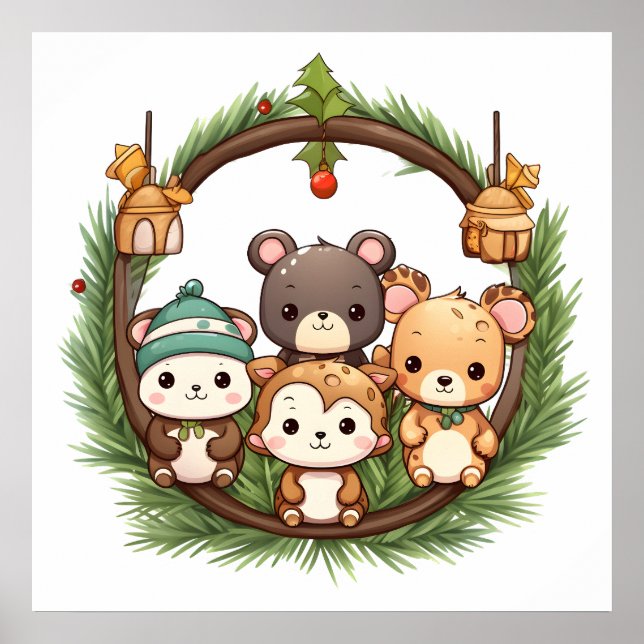 Cute animals celebrating Christmas Poster (Framsidan)