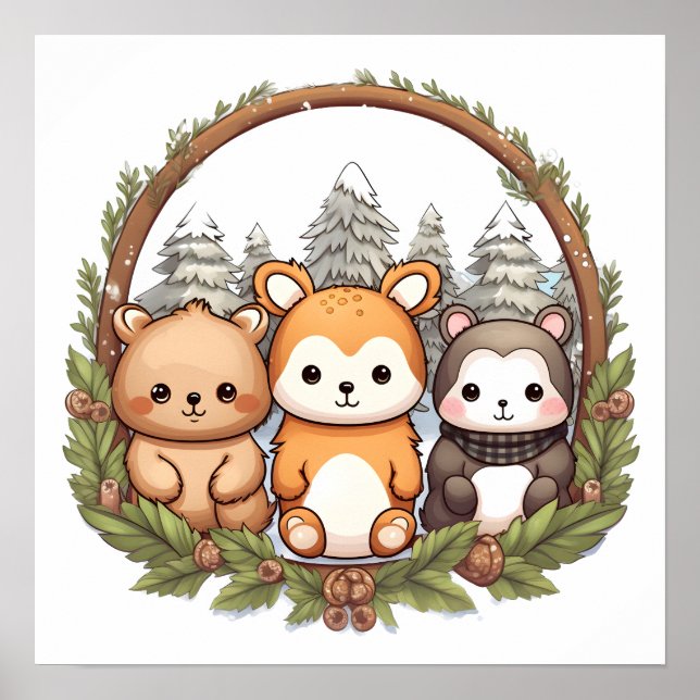 Cute animals celebrating Christmas Poster (Framsidan)
