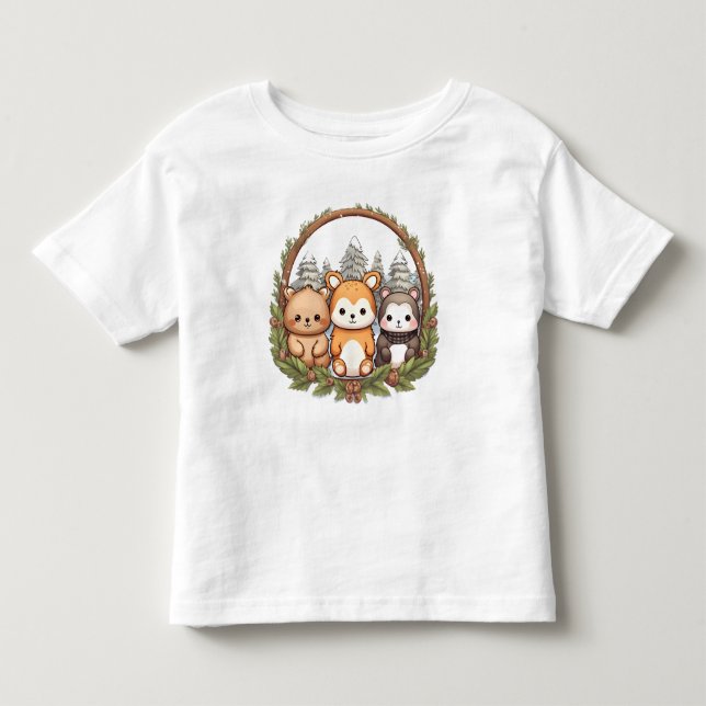 Cute animals celebrating Christmas T Shirt (Framsida)