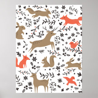 Cute animals christmas mönster poster