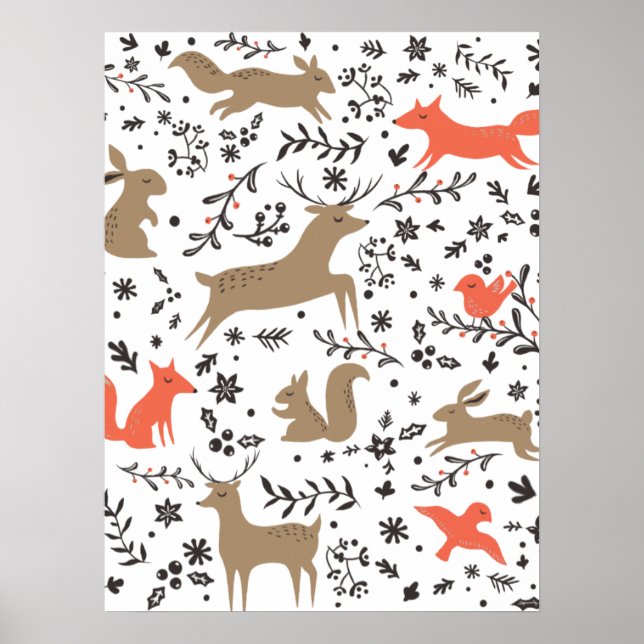 Cute animals christmas mönster poster (Framsidan)