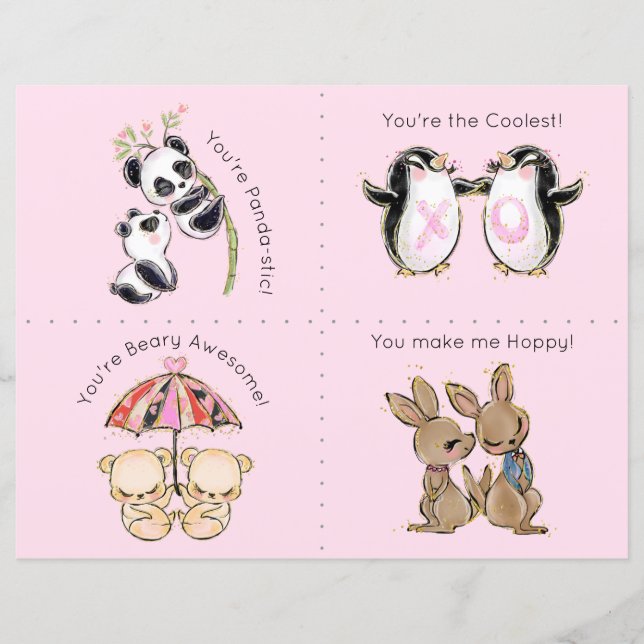 Cute Animals Classroom Valentine Day Card (Framsida)