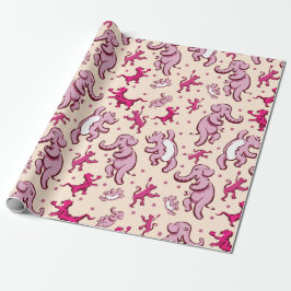 Cute Animals Dance Rosa Mönster Presentpapper