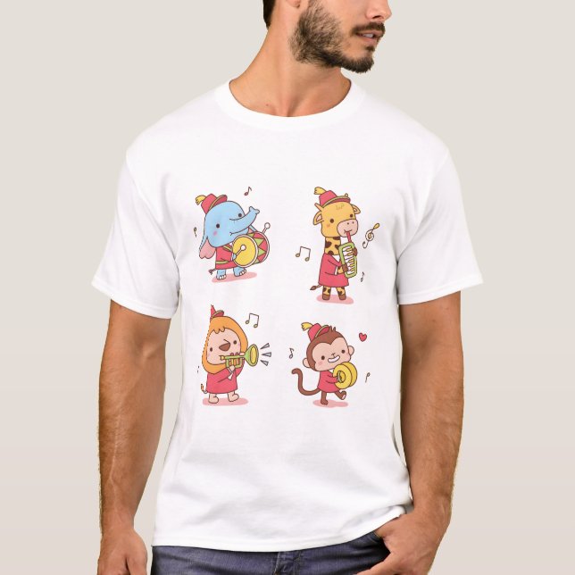 Cute Animals Elephant, Giraffe, Monkey och Lejon M T Shirt (Framsida)