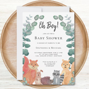 Cute Animals Eucalyptus Oh Boy Par Baby Shower Inbjudningar