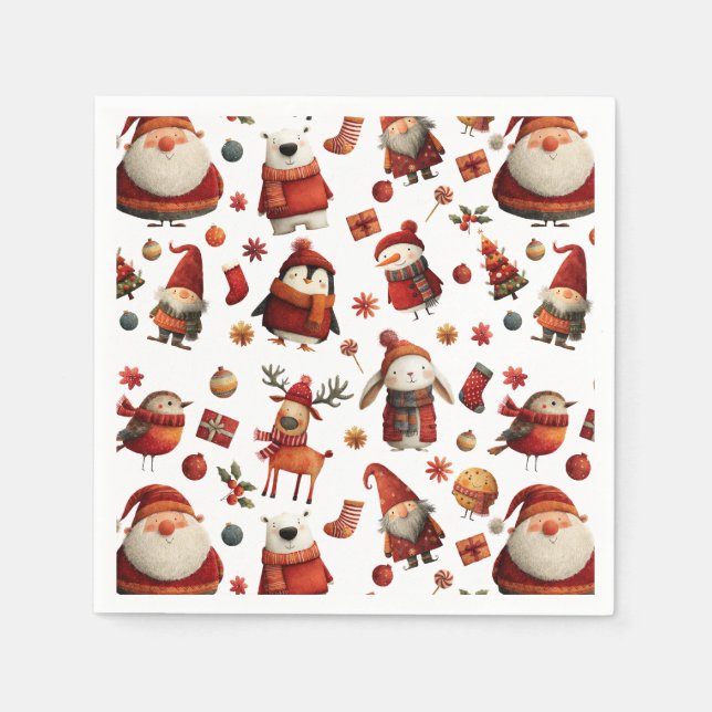 Cute Animals Festive Julafton Mönster Kids' Birtha Pappersservett (Framsidan)