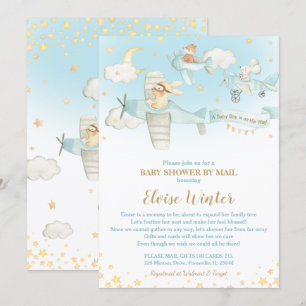 Cute Animals flygplan Flygplan Baby Shower med pos Inbjudningar